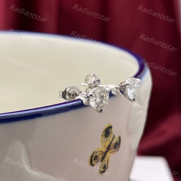 NEW Certified 1ct. t.w. Moissanite 3 Prong Solitaire Stud Earrings - Picture 5 of 9